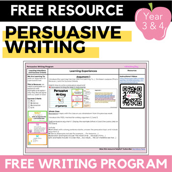 Preview of FREE Year/Grade 3 and 4 Persuasive Writing Unit Program