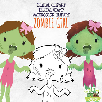 FREE Zombie Girl Digital Clipart, Stamp and Watercolor Pack - PERSONAL ...
