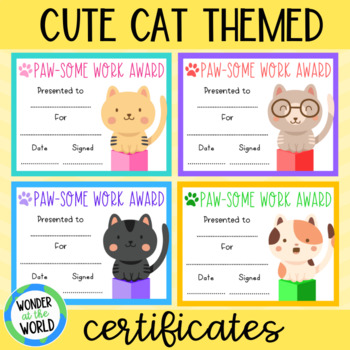 FREE cat kitten themed classroom reward certificates