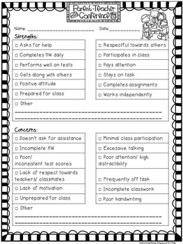 Free Editable Parent Teacher Conference Form By More Time 2 Teach
