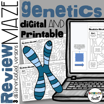 Preview of Genetics Review Maze Worksheet Activity Fun Printable and Digital Biology Review