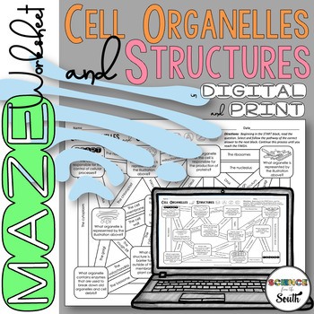Preview of Cell Organelles and Structures Maze Worksheet Activity in Digital and Print