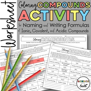 Coloring Compounds Worksheet for Review or Assessment of Chemical