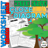 The Water Cycle CLOZE Reading Worksheet with Diagram for Review or Assessment