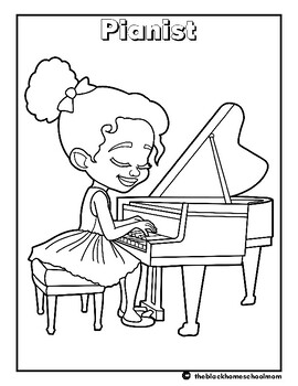 Preview of Concert Pianist Coloring Page| Hazel Scott | Afrocentric | Black History