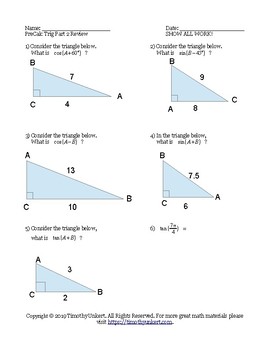 Preview of FREE (for a limited time) PreCalc Trigonometry Review #2