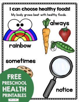 FREE health and nutrition preschool and kindergarten printables | TpT
