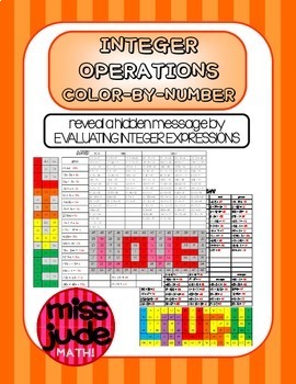 Preview of Integers & order of operations color-by-number practice worksheets