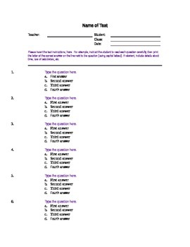 Preview of FREE : multiple choice exam template 12 questions - classroom management