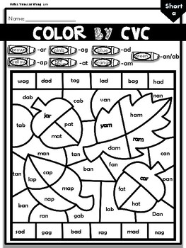 free phonics worksheets color by code cvc bundle by mrs
