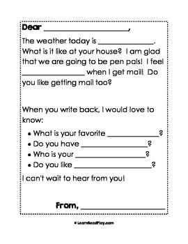 Preview of FREE printable pen pal letter