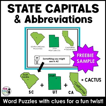 Preview of FREE sample from U.S. State Capitals and Abbreviations Puzzles