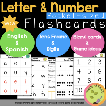 Preview of Lowercase letter flashcards English and Spanish plus numbers printable