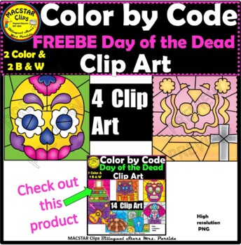 Preview of FREEBE Day of the Dead Color by Code  ClipArt  Images
