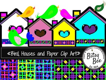 Preview of FREEBEE  Birds, Houses and Digital papers. (Bitsy Bee Clip Art)