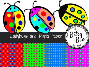 Preview of FREEBEE  Ladybugs and Digital Paper.  (Bitsy Bee Clip Art)