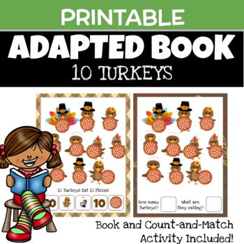 Preview of FREEBIE: 10 Turkeys! Adapted Book and Counting Activity