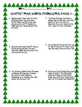 Preview of FREEBIE 12 Christmas Math Word Problems