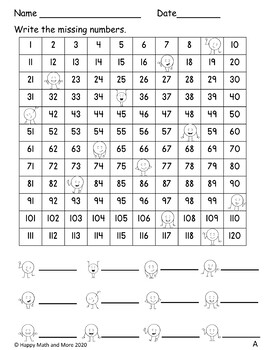 FREEBIE 120 CHART FILL IN THE MISSING NUMBERS DIFFERENTIATED | DISTANCE ...