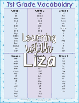 1st grade vocabulary list by learning with liza tpt