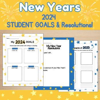 Preview of FREE 2024 NEW YEARS Student Resolutions, Goals, Reflections Activity