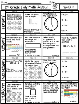freebie 2nd grade math spiral review by thomas teachable