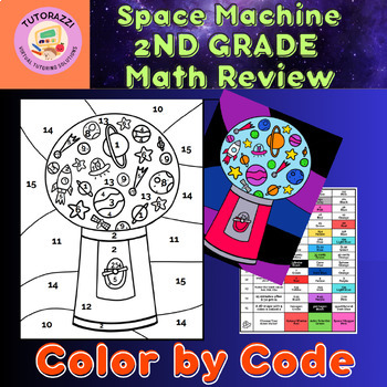 Preview of FREEBIE 2nd Grade Spiral Review Space Machine Color by Code Coloring Worksheet