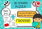 FREEBIE! 3D Shape Puzzles Math Centres - Years 3-4