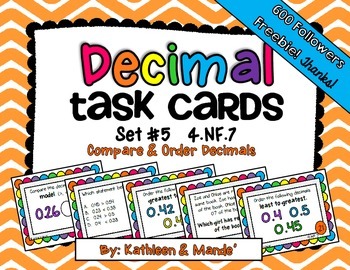 Preview of {FREEBIE} 4.NF.7 Task Cards: Compare & Order Decimals