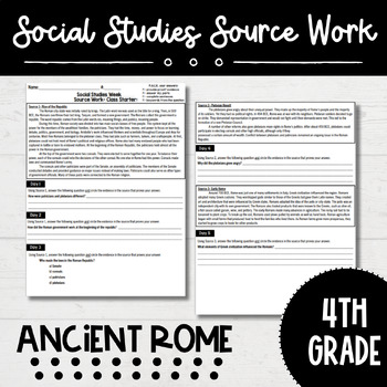 Preview of 4th Grade- Ancient Rome Source Work-Class Starters with a Bonus Quiz FREEBIE 