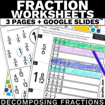 Preview of Decomposing Fraction Freebie for 4th Grade Math with Digital Google Slides