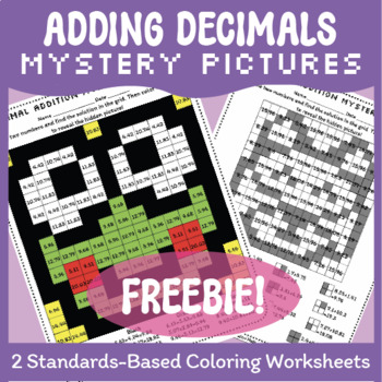 Preview of 5th Grade Decimal Addition Color By Math Self-Checking Mystery Worksheets FREE!