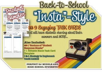 Preview of FREEBIE - 9 Back to School TASK CARDS - "Instagram Style" Activity- Grades 6-12