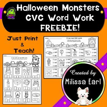 Preview of FREEBIE! A sample from Halloween Monsters CVC Word Work Activity Sheets No Prep