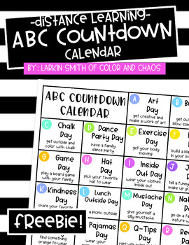 Preview of FREEBIE! ABC Countdown Calendar for Virtual Learning +Seesaw Links