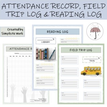 Preview of FREEBIE.......ATTENDANCE RECORD, FIELD TRIP LOG & READING LOG