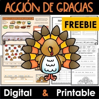 Preview of FREEBIE Acción de Gracias. THANKSGIVING FUN PACKET (Digital and Printable)