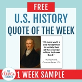 American History Quote of the Week - Task Cards & Literacy Strategies FREE