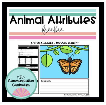 Preview of FREEBIE Animal Attributes for Speech Therapy (Butterfly page)