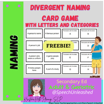 Preview of FREEBIE - Aphasia Naming Card Game Categories and Letters: PEOPLE