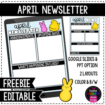 Preview of FREEBIE - April Peeps Classroom Newsletter Template - EDITABLE