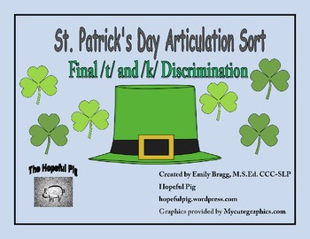 Preview of FREEBIE* St. Patrick's Day Articulation Sort: Final /t/ and /k/ Discrimination