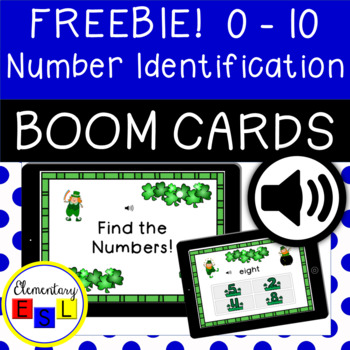 Preview of FREEBIE! BOOM CARDS™ St. Patrick's Day Number Identification 0-10