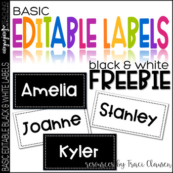 Preview of FREE Classroom Decor Labels - Basic Black and White EDITABLE