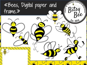 Preview of FREEBIE "Bees, Frame and Digital Paper." (Bitsy Bee Clip Art)