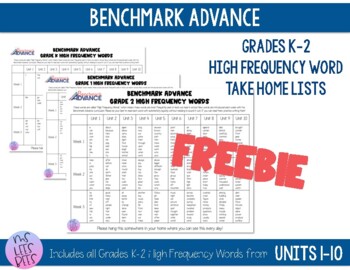 Preview of FREEBIE - Benchmark Advance - Grades K-2 High Frequency Word Take-Home Lists