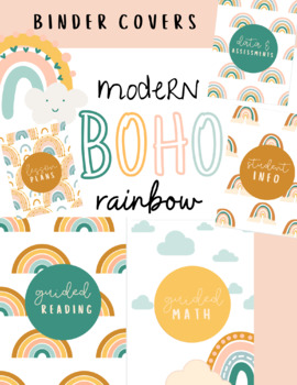 Preview of FREEBIE! Boho Rainbow Binder Covers