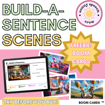 Preview of FREEBIE Build-A-Sentence Scenes | BOOM Cards