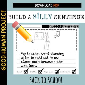Preview of Build a Silly Sentence: BACK TO SCHOOL | Writing Practice | Checklist