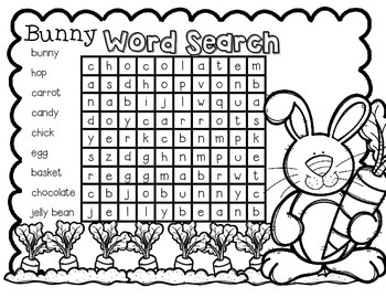 FREEBIE--Bunny Word Search for K-2 by Red Apple Teacher